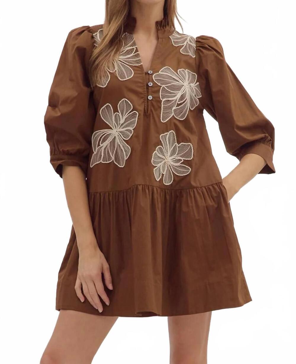 NEW ENTRO women's coco blossom dress in caramel